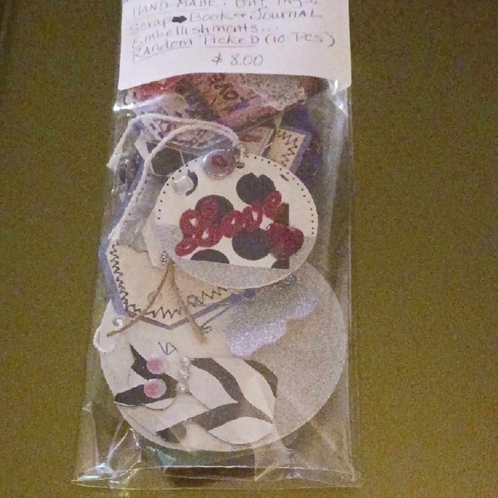 Handmade Assorted Circular Tags — Red, Black, White